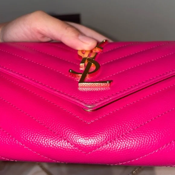 ❌SOLD❌AUTHENTIC YSL Saint Laurent Leather Wallet on Chain WOC Hot Pink Crossbody - Picture 7 of 9
